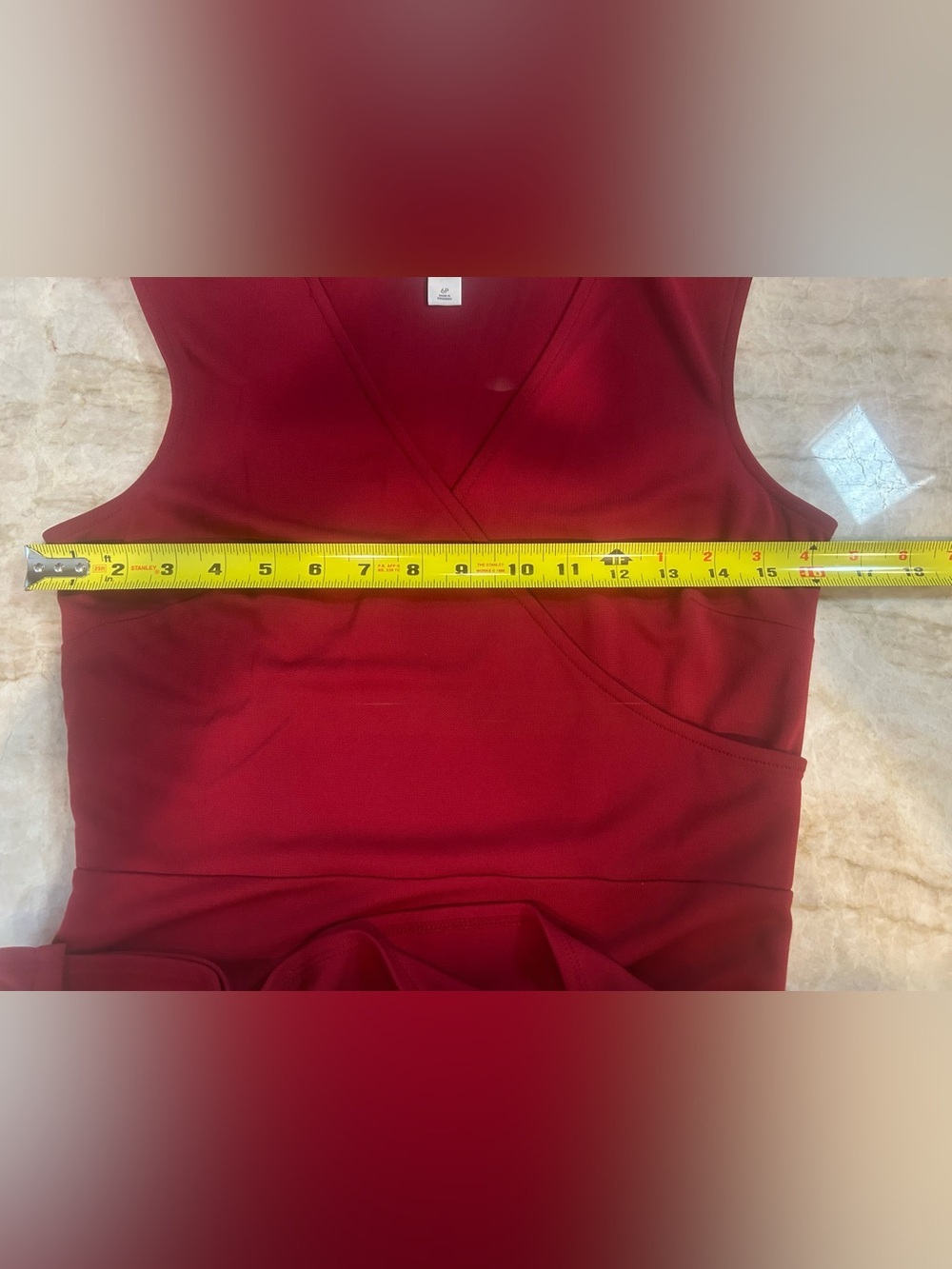 LOFT Ann Taylor Petite 6P Red Faux Wrap Scalloped Hem Fit & Flare Dress - Picture 3 of 5